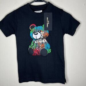 FWRD Denim Tee Medium 5 Boys Kids Black Embroidered Bear Short Sleeve Streetwear